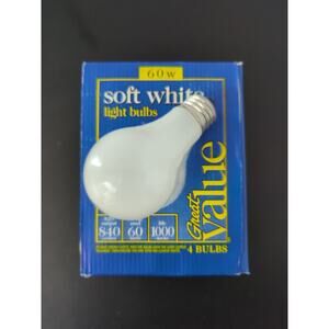 Great Value Soft White 60W Light Bulbs 120V A19 4pk Old Style